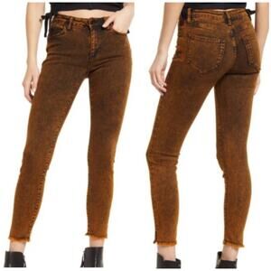 AllSaints NWT Miller Size Me Orange Acid Wash Jeans Size S Mid Rise Skinny Fray